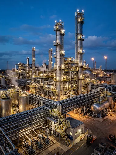 Industrial chemical plant at night