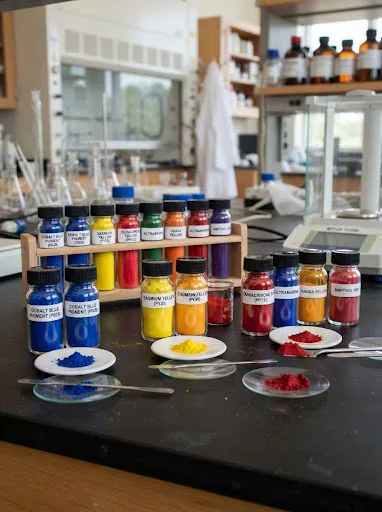 Pigment and dye samples in a laboratory